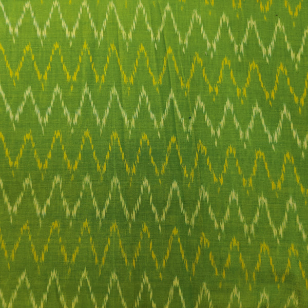 Pure Cotton Light Green Mercerised Ikkat With Cream Yellow Zig Zag Weaves Woven Fabric