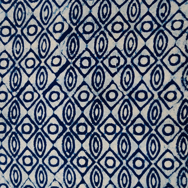 Pure Cotton Light Indigo Tile Hand Block Print Fabric