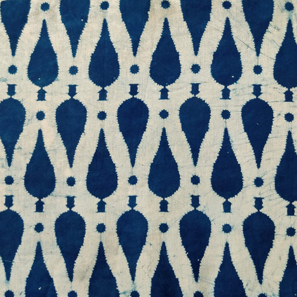 Pure Cotton Light Indigo With Big Drops Hand Block Print Fabric