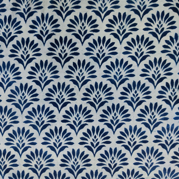 Pure Cotton Light Indigo With Dark Indigo Bush Hand Block Print Fabric