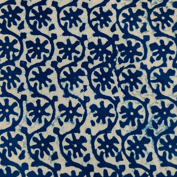 Pure Cotton Light Indigo With Dark Indigo Creeper Hand Block Print Fabric