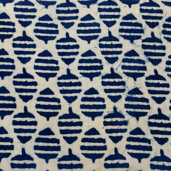 Pure Cotton Light Indigo With Dark Indigo Dashed Leaf Motif Hand Block Print Fabric