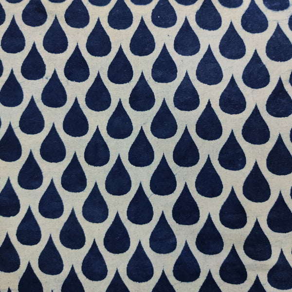 Pure Cotton Light Indigo With Dark Indigo Drops Hand Block Print Fabric