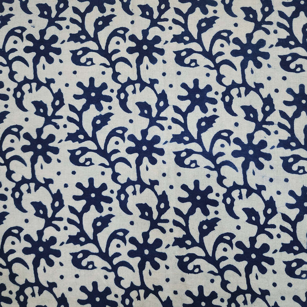 Pure Cotton Light Indigo With Dark Indigo Jaal Hand Block Print Fabric