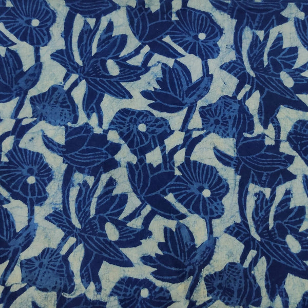 Pure Cotton Light Indigo With Dark Indigo Jaal Hand Block Print Fabric