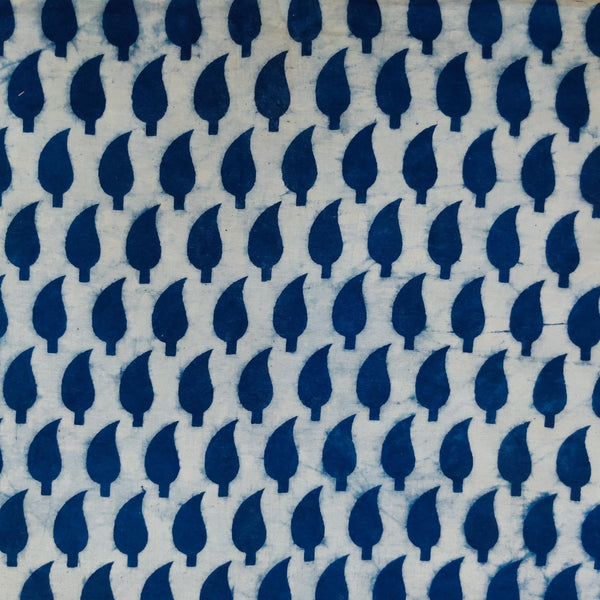 Pure Cotton Light Indigo With Dark Indigo Kairi Hand Block Print Fabric