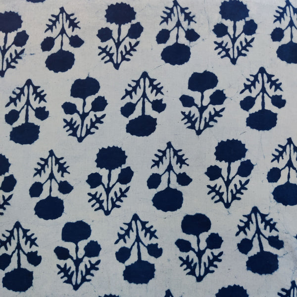 Pure Cotton Light Indigo  With Dark Indigo Plant Hand Block Print Fabric