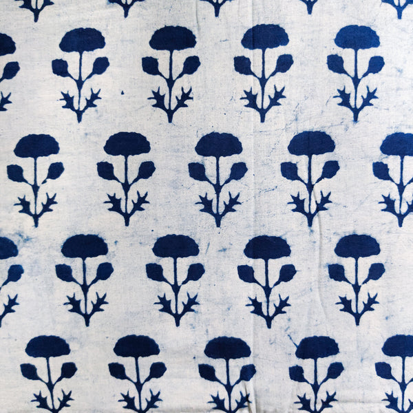 Pure Cotton Light Indigo With Dark Indigo Plant Hand Block Print Fabric