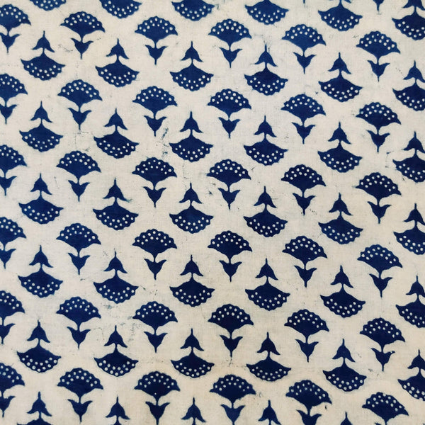 Pure Cotton Light Indigo With Dark Indigo Tiny Motif Hand Block Print Fabric