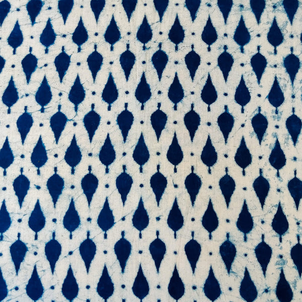 Pure Cotton Light Indigo With Droplets Hand Block Print Fabric