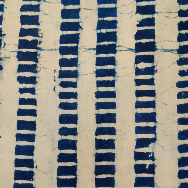 Pure Cotton Light Indigo With Fat Dash Stripes Hand Block Print Fabric