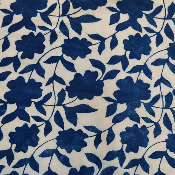 Pure Cotton Light Indigo With Flower Shadow Jaal Hand Block Print Fabric