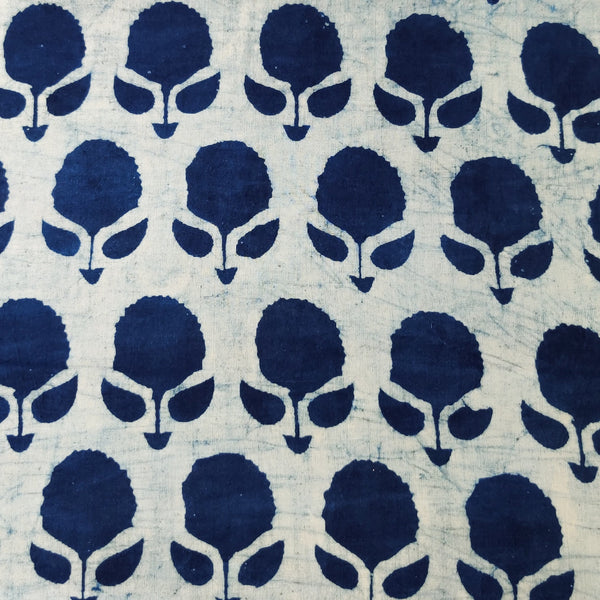 Pure Cotton Light Indigo With Flower Shadow Motif Hand Block Print Fabric