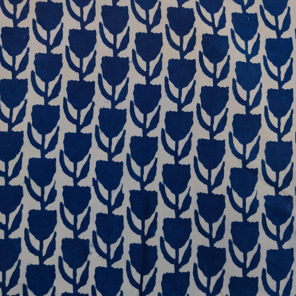 Pure Cotton Light Indigo With Fruit All Over Jaal Hand Block Print Fabric