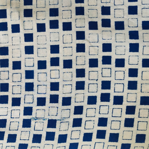 Pure Cotton Light Indigo With Highlighted And Outlined Squares Hand Block Print Fabric