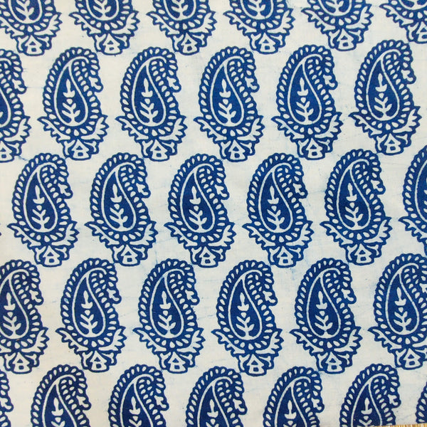 Pure Cotton Light Indigo With Kairi Hand Block Print Fabric