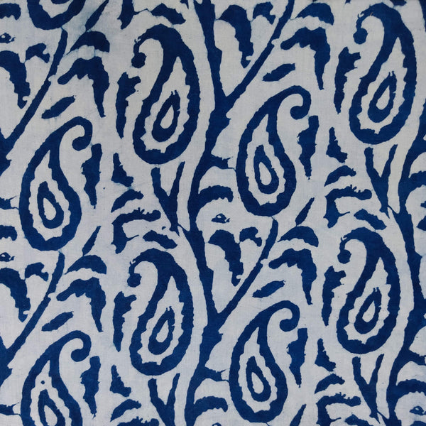 Pure Cotton Light Indigo With Kairi Jaal Hand Block Print Fabric