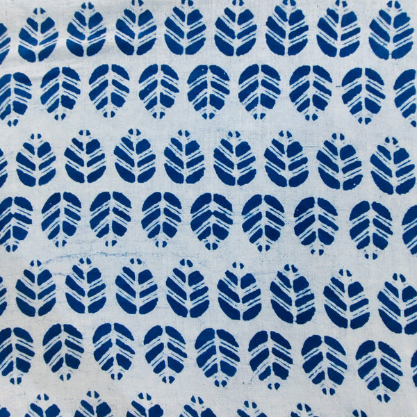 Pure Cotton Light Indigo With Leaf Motif Hand Block Print Fabric