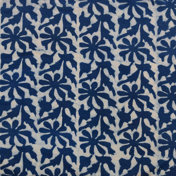 Pure Cotton Light Indigo With Leafy Jaal Hand Block Print Fabric