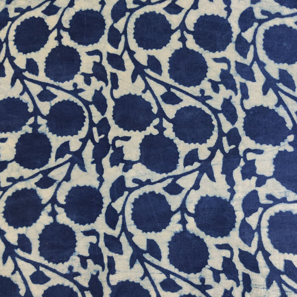 Pure Cotton Light Indigo With Marrigold Jaal Hand Block Print Fabric