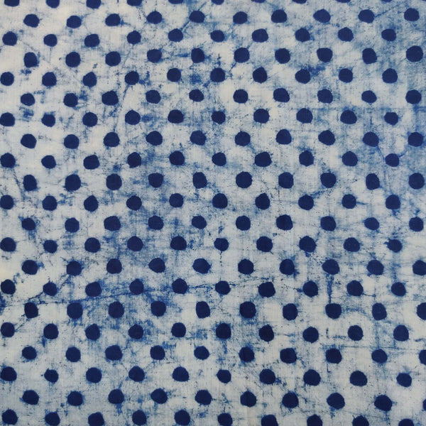 Pure Cotton Light Indigo With Polka Hand Block Print Fabric