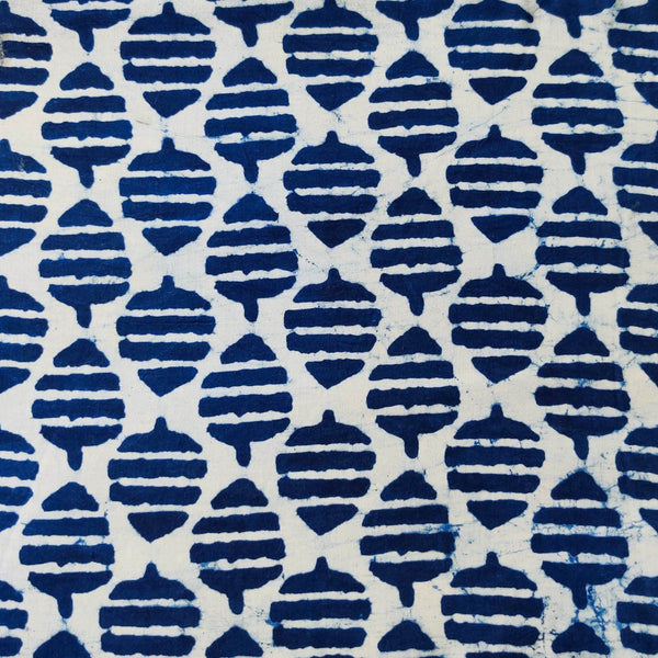 Pure Cotton Light Indigo With Striped Fruit Hand Block Print Blouse Fabric ( 0.95 CM )