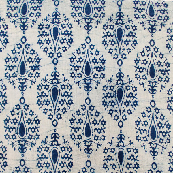 Pure Cotton Light Indigo With Tara Motif Hand Block Print Fabric