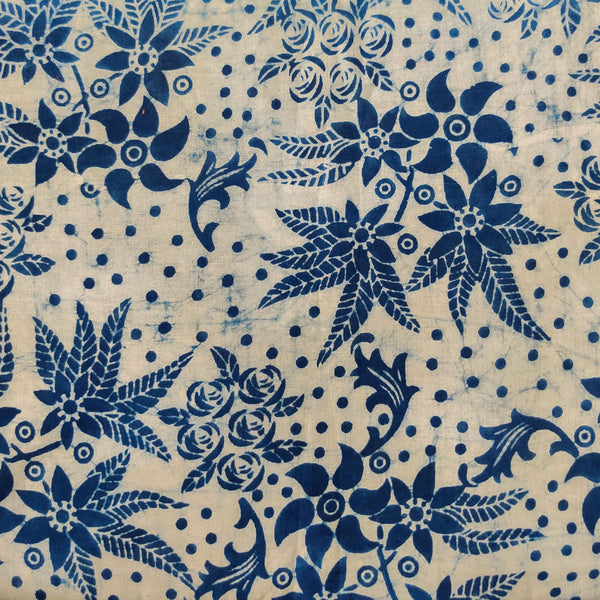 Pure Cotton Light Indigo With Wild Flower Hand Block Print Fabric