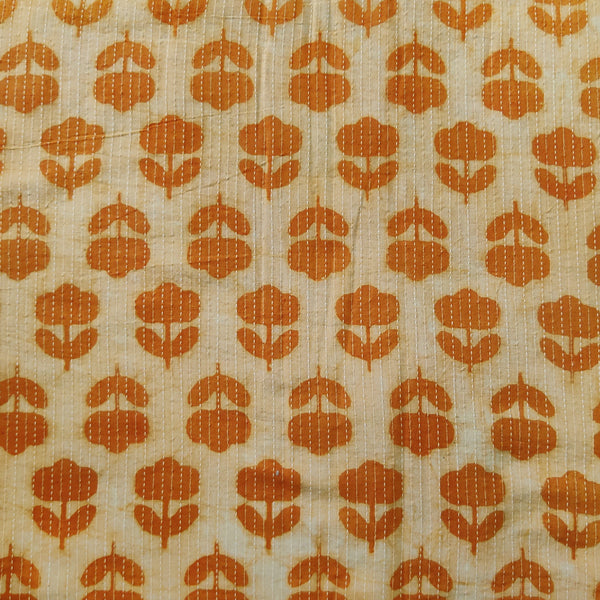 Pure Cotton Light Kaatha With Mustard Flowers Hand Block Print Fabric