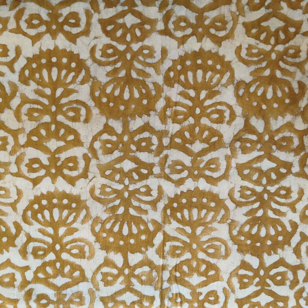 Pure Cotton Light Mud Mustard With Floral Jaal Hand Block Print Fabric