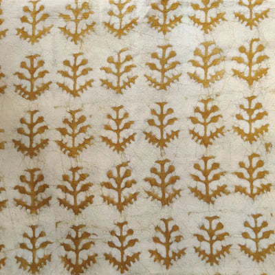 Pure Cotton Light Mud Mustard With Plant Motif Hand Block Print Blouse Fabric ( 1 Meter )