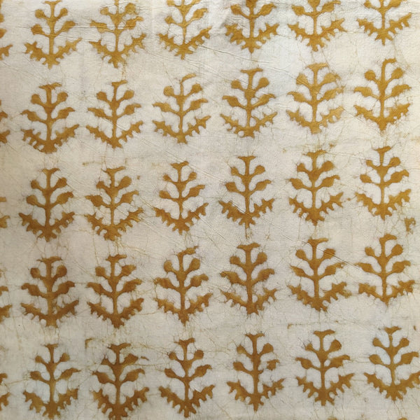 Pure Cotton Light Mud Mustard With Plant Motif Hand Block Print Fabric