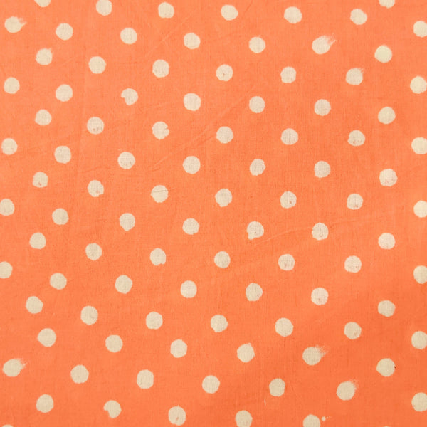 Pure Cotton Light Peach Orange Dabu Polka Hand Block Print Fabric