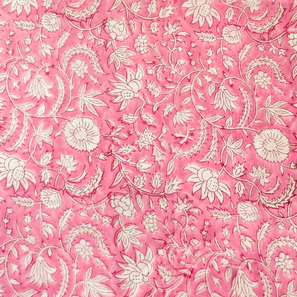 Pure Cotton Light Pink Jaipuri With White Flower Jaal Hand Block Print Fabric