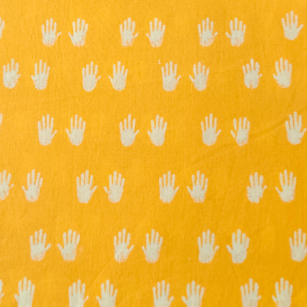 Pure Cotton Mango Yellow Dabu With Tiny Hands Hand Block Print Fabric