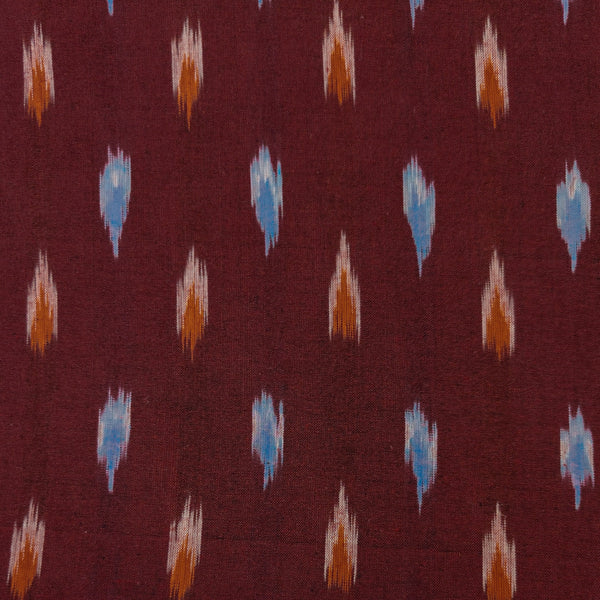 Pure Cotton Maroon Ikkat With Blue Rust Weaves Woven Fabric