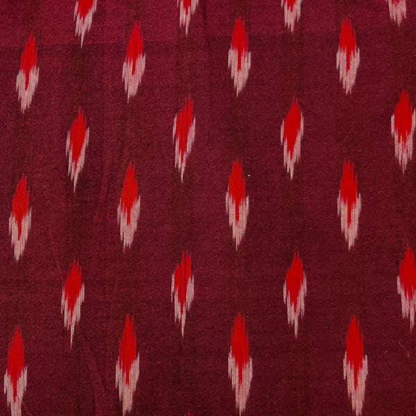 Pure Cotton Maroon Ikkat With Red Weaves Woven Fabric