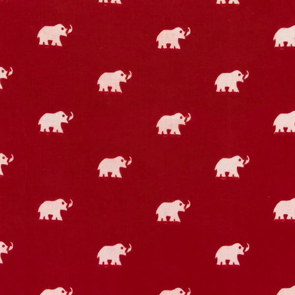 Pure Cotton Maroon With White Tiny Elephants Screen Print Fabric