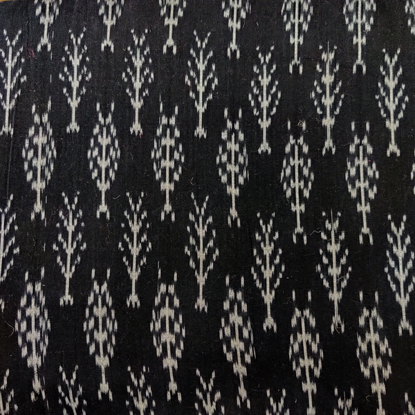 Pure Cotton Mercerised Ikkat Black With Tiny Tree Weaves Woven Fabric