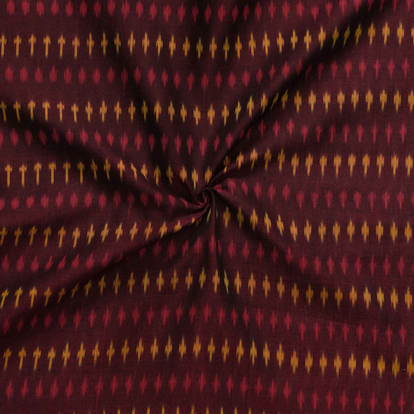 Pure Cotton Mercerised Ikkat Maroon With Tiny Yellow Red Weaves Woven Fabric