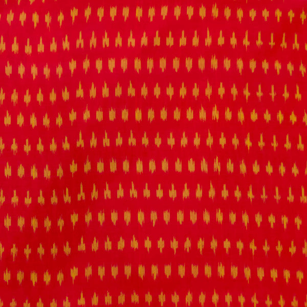 Pure Cotton Mercerised Ikkat Red With Very Tiny Mustard Weaves Hand Woven Fabric