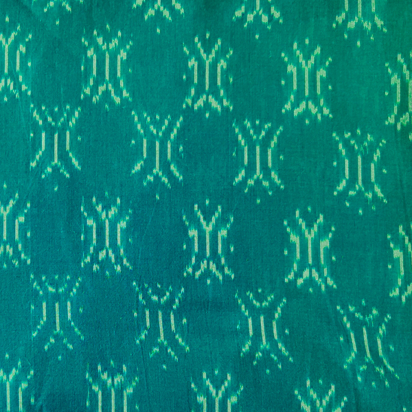 Pure Cotton Mercerised Ikkat Teal With Weave Motifs Woven Fabric