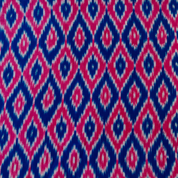 Pure Cotton Mercerised Ikkat With Magenta And Blue Weaves Hand Woven Fabric