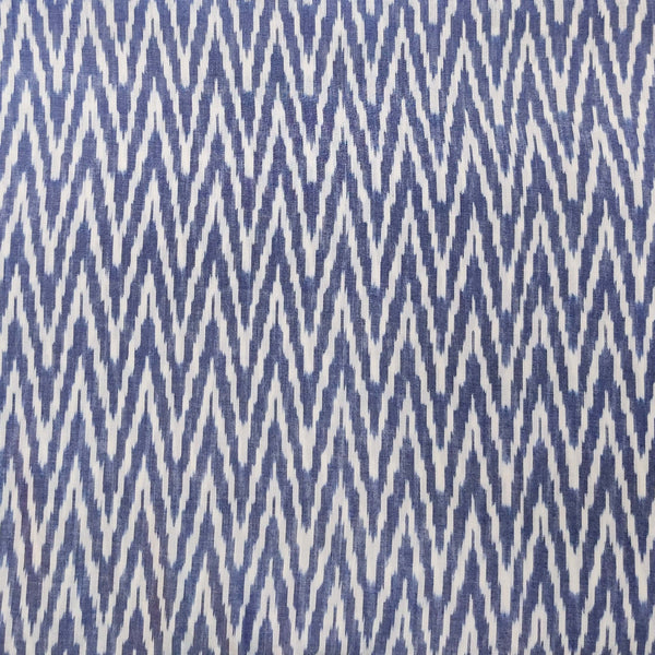 Pure Cotton Mercerised Ikkat With Purplish Blue And Cream Zig Zag Woven Fabric