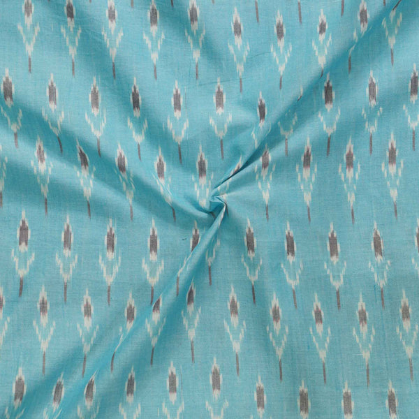 Pure Cotton Mercerised Light Blue Ikkat With Plant Weaves Woven Fabric