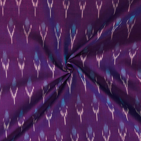 Pure Cotton Mercerised Purple Ikkat With Cream Light Blue Plant Weaves Woven Fabric