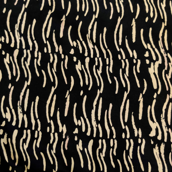 Pure Cotton Modal Black Dabu With Cream S Motifs Hand Block Print Fabric