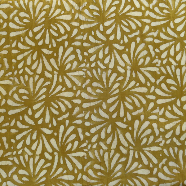 Pure Cotton Mud Mustard With All Over Fowers Hand Block Print Fabric