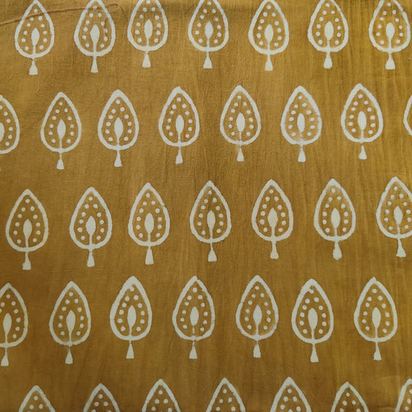 Pure Cotton Mud Mustard With Spade Hand Block Print Fabric