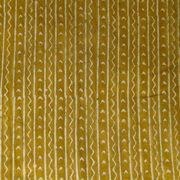 Pure Cotton Mud Mustard With Tribal Stripes Hand Block Print Fabric